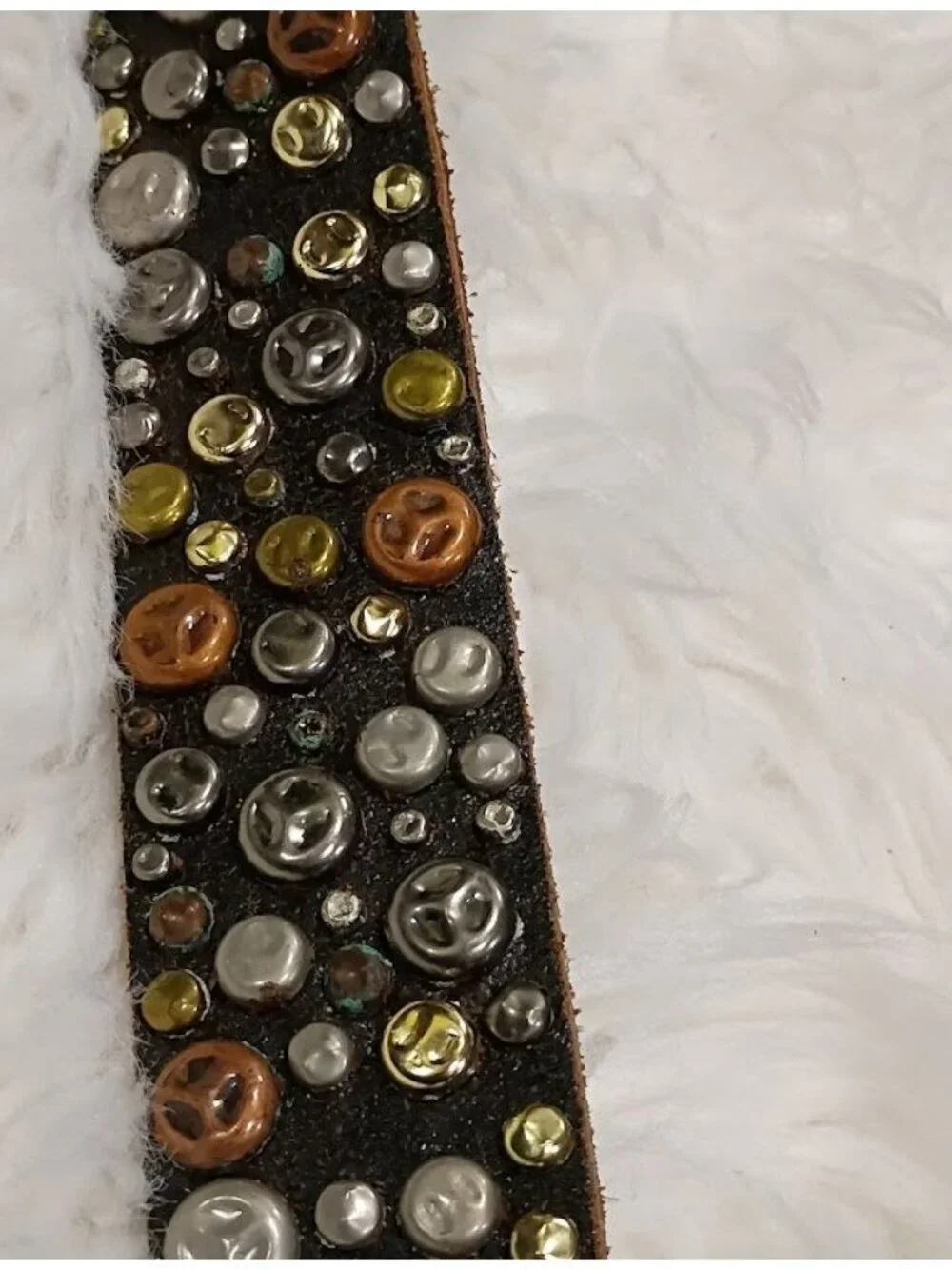 Brown Leather Belt With Metal Studs & Peace Symbols XL 47 Inches
